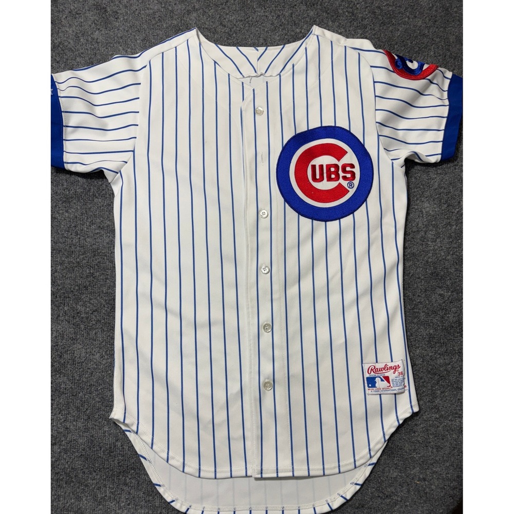 Vintage Chicago Cubs Rawlings Baseball Jersey Mens 36 White Pinstripe MLB USA